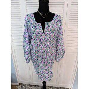 Talbots Blouse Womens 2X Pintuck Pink Green Floral Cotton Cotragecore Top Tunic